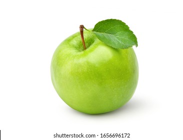 Fresh green apple with green leaf isolated on white background. Clipping path. - Shutterstock ID 1656696172