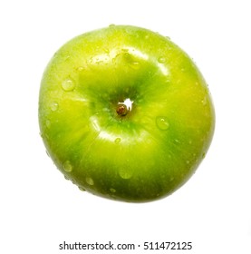 Fresh Green Apple Top View Isolated On White Background