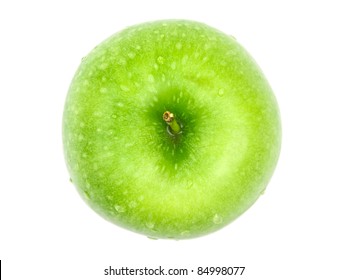 Fresh Green Apple Top View Isolated On White