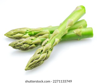 Fresh green asparagus isolated on white background.