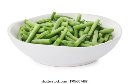 Fresh Green Beans In Bowl Isolated On White