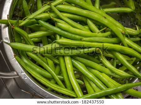 Fresh green beans washed in a bowl 