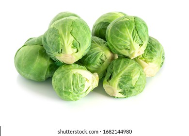 Fresh green brussel sprouts vegetable on white background - Shutterstock ID 1682144980