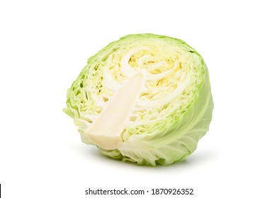 Fresh green cabbage cut in half isolated on white background. Clipping path. - Powered by Shutterstock