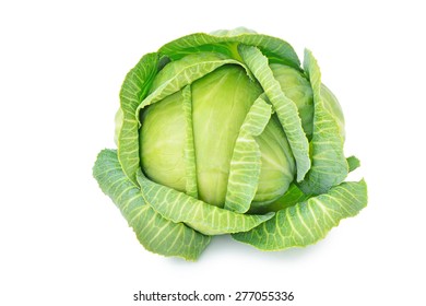 Fresh green cabbage isolated on white background (Brassica oleracea)
