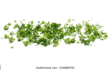 Fresh Green Chopped Parsley Leaves Isolated On White Background 