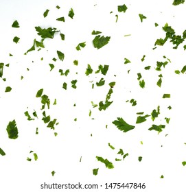 Fresh green chopped parsley leaves isolated on white background and texture, top view. Chopped parsley on a white background isolated. Chopped Parsley Leaves. Fresh Herbs  - Shutterstock ID 1475447846