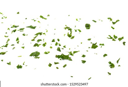 Fresh green chopped parsley leaves isolated on white background and texture, top view. Chopped parsley on a white background isolated. Chopped Parsley Leaves. Fresh Herbs  - Powered by Shutterstock