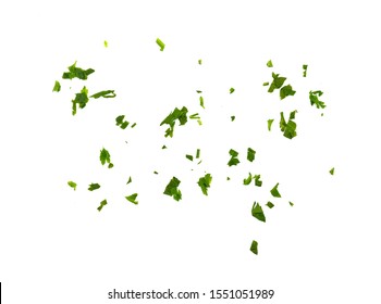 Fresh green chopped parsley leaves isolated on white background and texture, top view. Chopped parsley on a white background isolated. Chopped Parsley Leaves. Fresh Herbs  - Shutterstock ID 1551051989