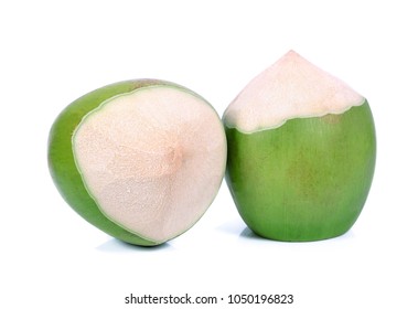 Fresh green coconut ready to open isolated on white background.