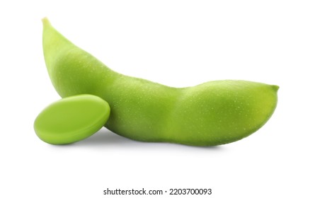 Fresh Green Edamame Pod And Bean On White Background