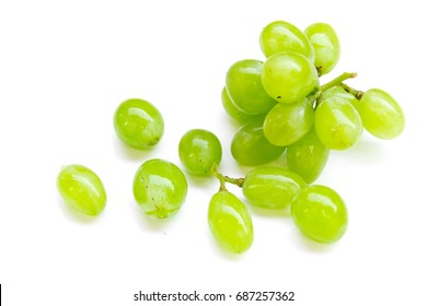 Fresh green grapes isolated on white background