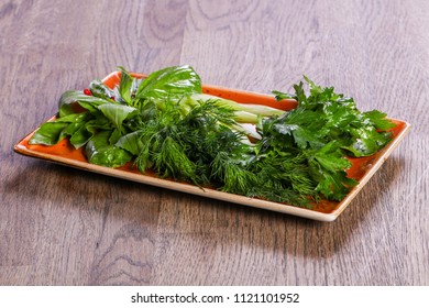 Fresh green herbs snack - parsley, dill, basil and celery - Shutterstock ID 1121101952