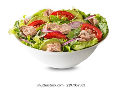 Fresh green leafy salad with tuna avocado and tomato isolated on white background. Concept for a tasty and healthy meal - Powered by Shutterstock