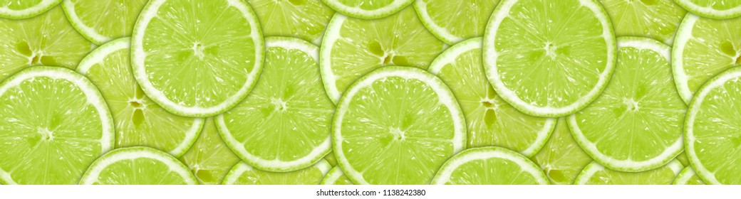 Fresh Green Lemon Panorama. Horizontal 3d Image For Wall Glass Panels In The Kitchen (skinali) 