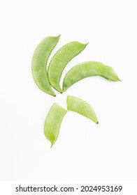 Fresh Green Lima Beans Or Hyacinth Beans Over On White Background