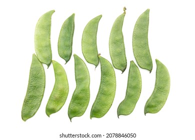 Fresh Green Lima Beans Or Hyacinth Beans Over On White Background