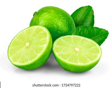 Fresh Green Lime Fruit Isolated On White Background.