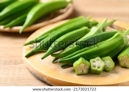 Fresh green okra, Organic vegetable, Asian food ingredients