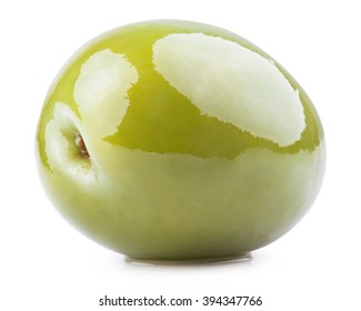 Fresh Green Olive Isolated On White. Clipping Path