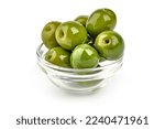Fresh green olives, isolated on white background