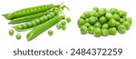 Fresh green pea pods with green peas isolated on white background. clipping path