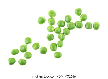Fresh green peas on a white background, top view. - Shutterstock ID 1444471586