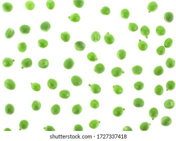 Fresh green peas on a white background, top view. Green peas background texture.