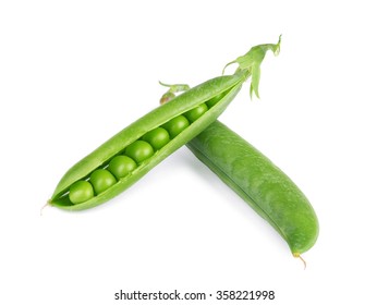 fresh green peas pods isolated on a white background