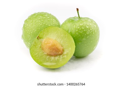  Fresh And Green Plum On White Background