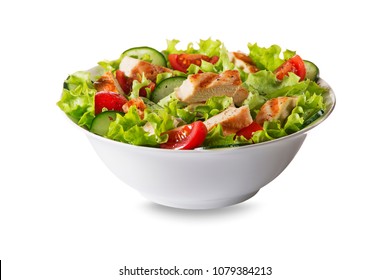 Fresh green salad with chicken breast and tomato isolated on white background 1/29 image series