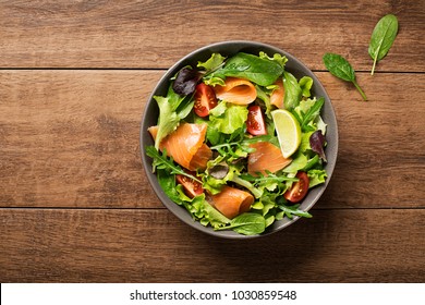 Fresh Green Salad With Smoked Salmon And Cherry Tomatoes