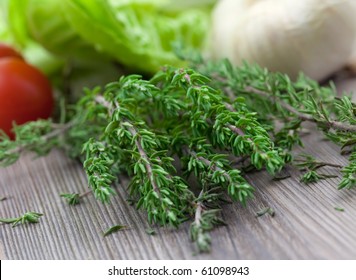 Fresh Green Thyme On Board