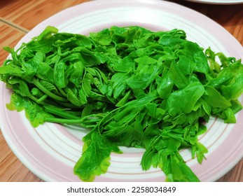 Fresh green vegetables blanched from the garden without chemicals. - Shutterstock ID 2258034849