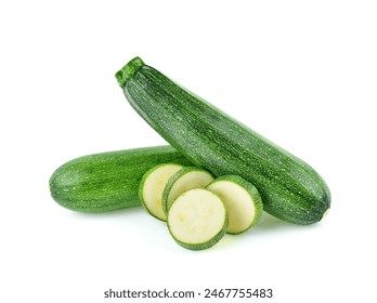 fresh green zucchini with slice isolated on white background - Powered by Shutterstock