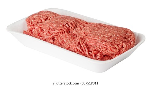 Fresh ground beef in white polystyrene tray