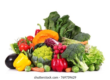 a fresh group of vegetables on white background