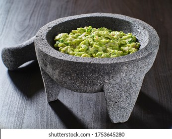 Fresh Guacamole In Stone Molajete