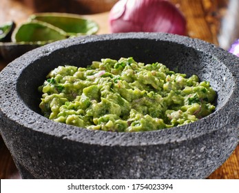 Fresh Guacamole In Stone Molcajete