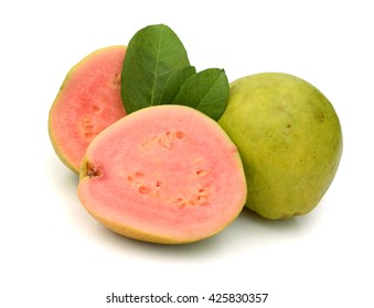 Fresh Guava Drink With Natural Fruit Over White Background .