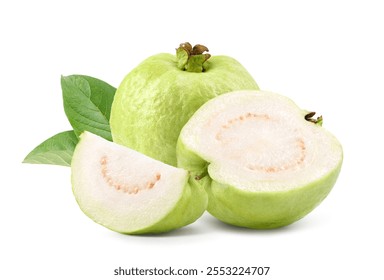 Fresh Guava fruit with cut in half isolated on white background.