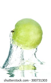 Fresh Guava With Water Splash On White