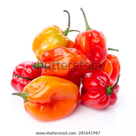 Fresh habanero peppers, isolated on white