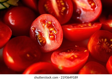 Fresh Half Potatoes In The Salat, Day Lighting, Fruit Full Of Vitamins And Antioxidants, Red Gold, Cherry Potato