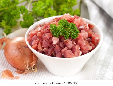 Fresh Ham Diced In A Bowl