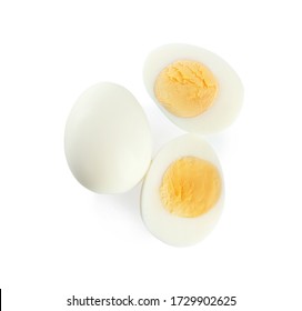 Fresh Hard Boiled Chicken Eggs Isolated On White, Top View