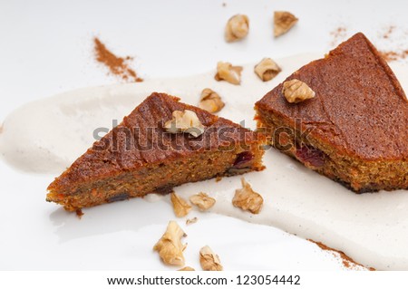 Similar – Image, Stock Photo Sweet carrot cake slice on a plate isolated