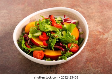 Fresh Healthy Nectarine Salad In A Bowl