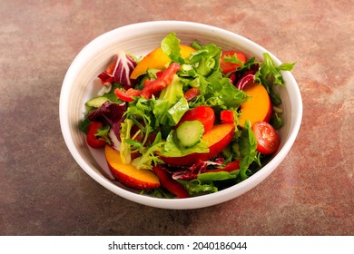 Fresh Healthy Nectarine Salad In A Bowl