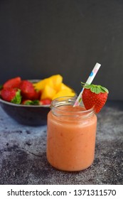 Fresh Healthy Vegan Papaya Mango Strawberry Smoothie